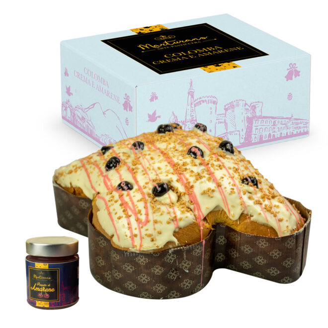 colomba creme e amarene con barattolo di amarene