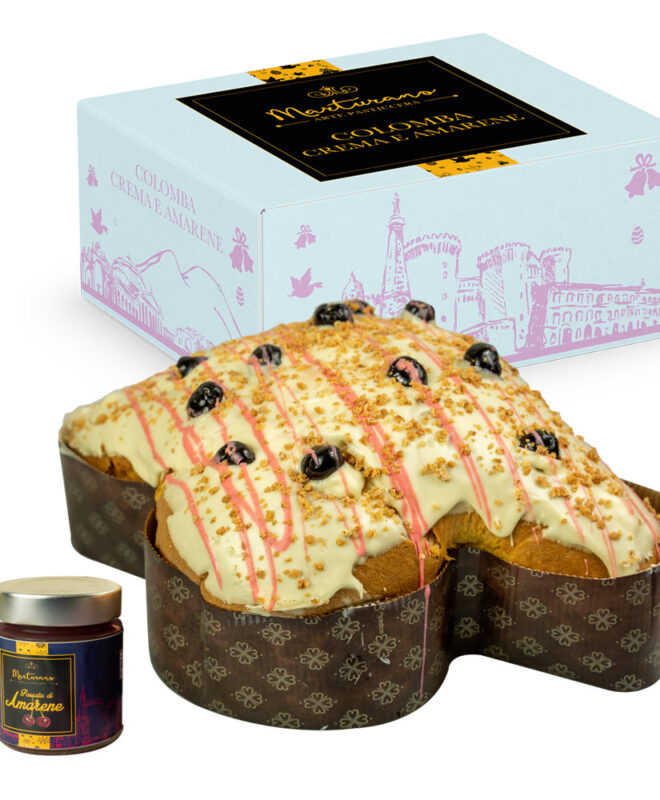 colomba creme e amarene con barattolo di amarene